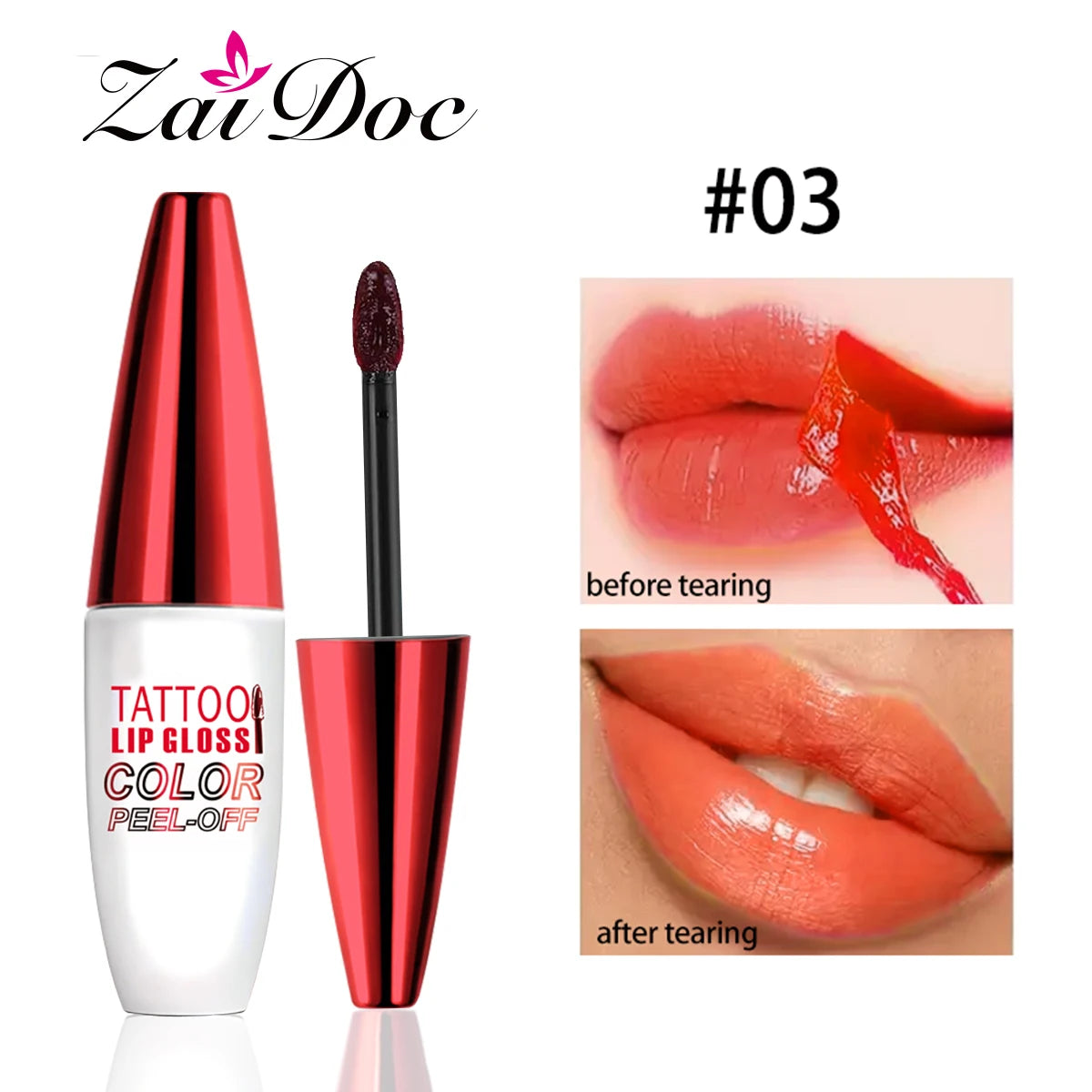 ZaiDoc Peel Off Lip Stain Tint Set 4 Colors Long Lasting Waterproof Transfer Proof Matte Finish Lip Gloss 10g Each