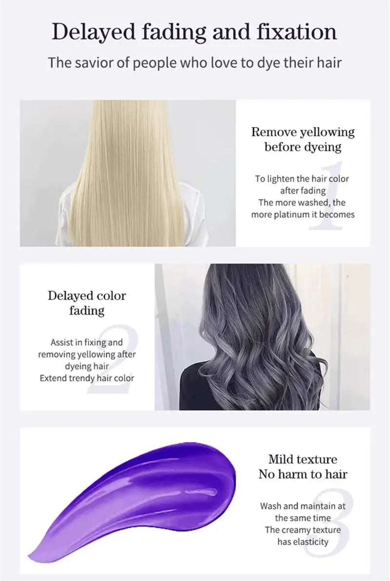 Color Fixing Hair Dye Shampoo to Cover Gray Hair Fade Yellow After Bleach Hair Shampoo Non-irritating Purple Shampoo for Blonde