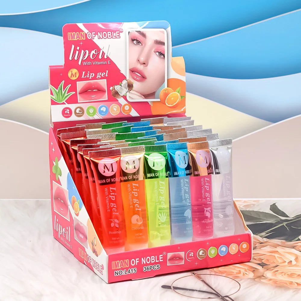 6Pcs Fruity Flavor Watery Glossy Lip Gloss Set Clear Lip Gel Hydrating Moisturizing Lip Gloss Women Lips Makeup