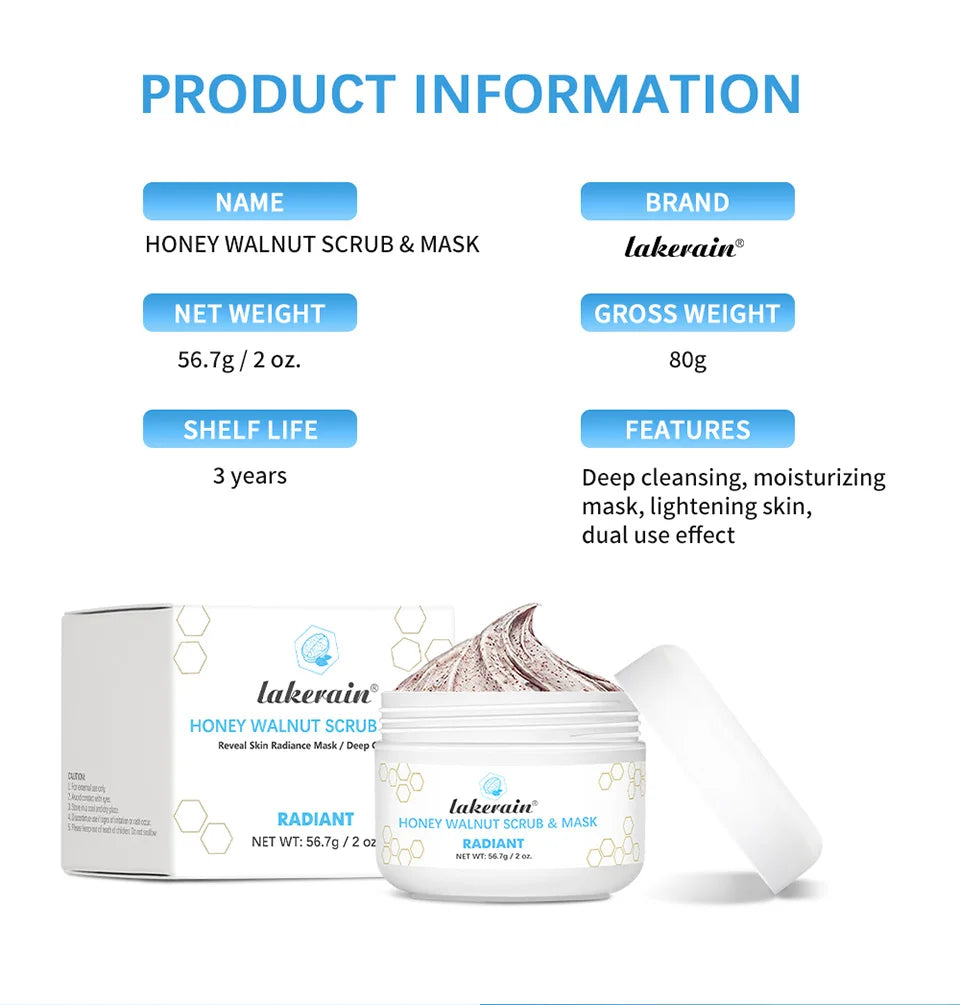 Facial Scrub & Face Exfoliator Mask Skin CareMoisturizing brightening Nourishing Cleansing Honey Walnut Facial Exfoliants Mask