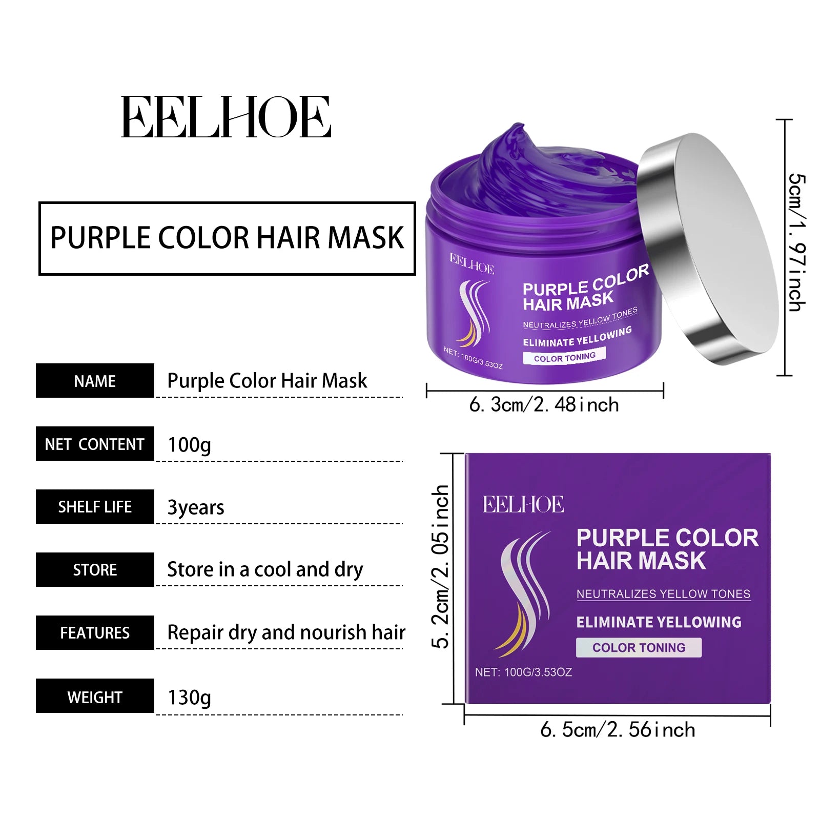 Keratin Purple Hair Mask 100g Repair Treatment for Gray & Yellowing Hair, Anti-Brass Toning Mask for Blonde & Bleached Hair