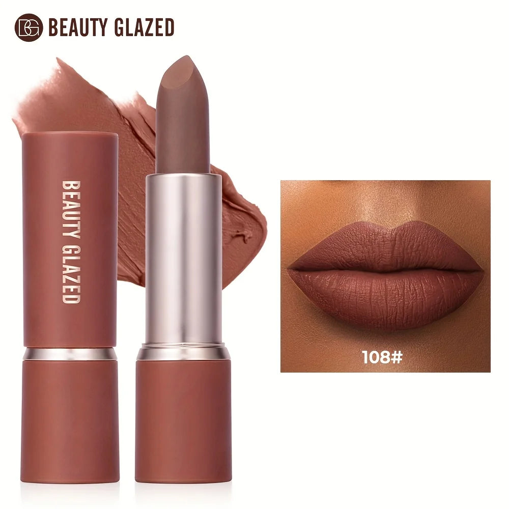 Barely Matte Cocoa Lipstick Creamy Texture Nourishing Care Long Lasting Waterproof  All Skin Types Brown Hue Matte Lipstick