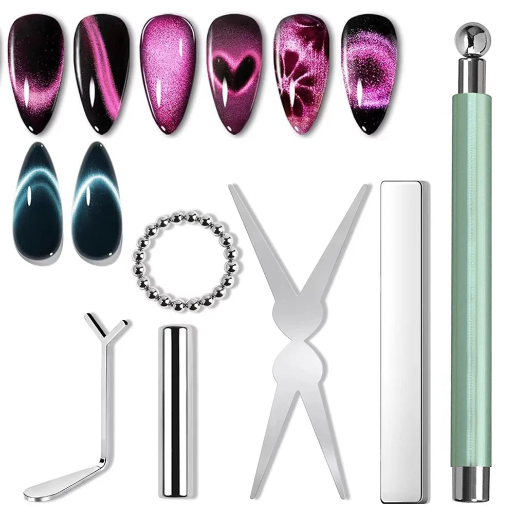 1/6Pcs Cat Eye Nail Magnet Tool Set Cat Eye Heart Magnets Nail Magnet Stick Cat Eye Gel Polish Magnets Tools Manicure