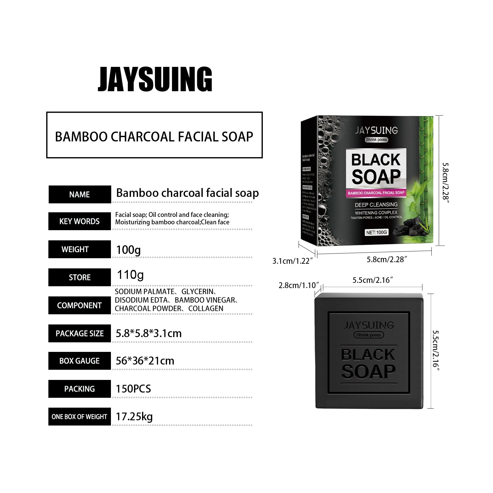 Bamboo Charcoal Cleansing Face Soap Remove Facial Dirt Reduce Blackheads Prevent Pore Blockage Deep Exfoliating Cleansing Soap
