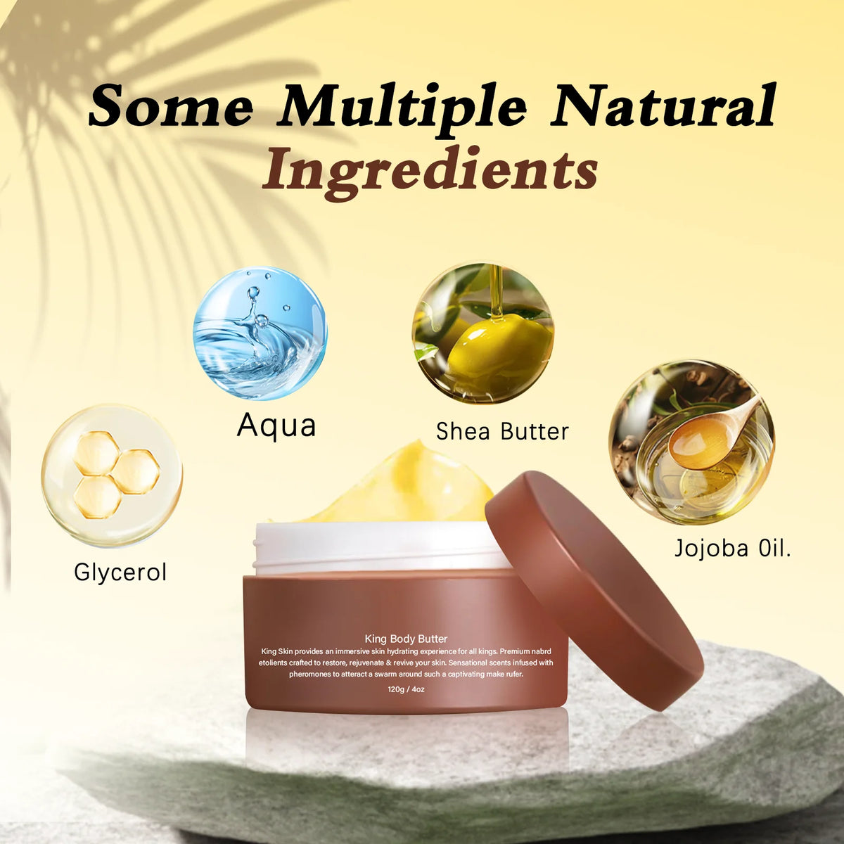 King Body Butter 120g with Shea Butter & Jojoba Oil - 24H Intensive Moisturizing Cream for All Skin Types, Deep Nourishment