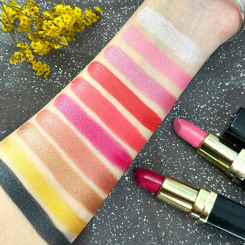 Pearlescent Glitter Lipstick Metallic Waterproof Long Lasting Matte Shimmer Diamond Lipstick Women Sexy Lips Makeup Cosmetics