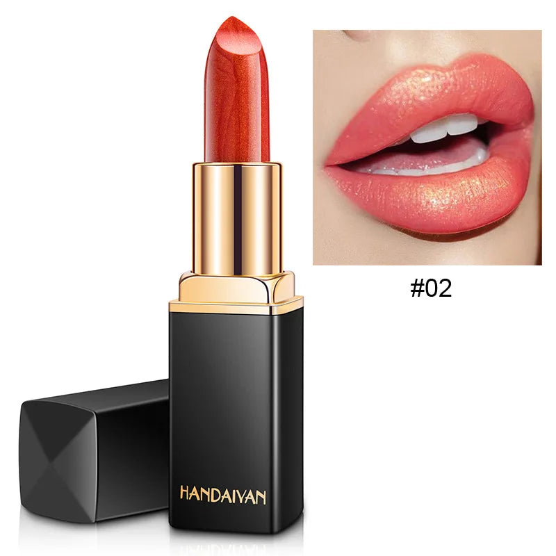 Black Tube Gold Shiny Lipstick Waterproof Long Lasting Moisturizing Glitter Pearlescent Nude Pink Shimmer Lipstick Luxury Makeup