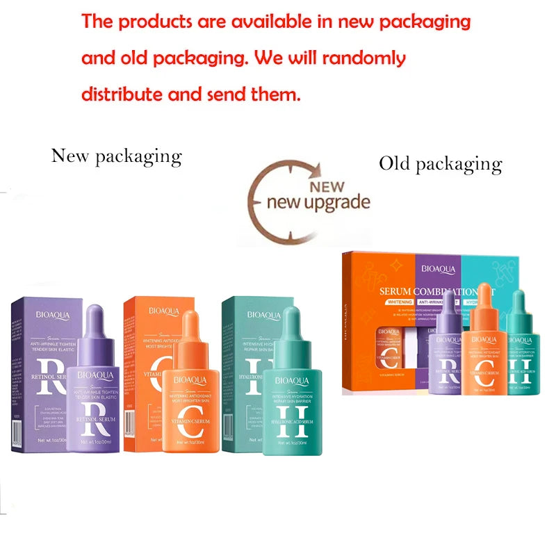 3pcs/bag Vitamin C Retinol Hyaluronic Acid Serum Face Moisturizing Anti Wrinkle Whitening Facial Essence Skin Care Products