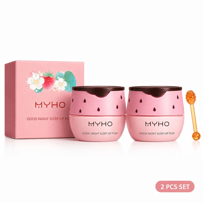 MYHO Strawberry Lip Sleeping Mask Overnight Repair Balm Hydrating Moisturizing Jelly Lip Care Non-Sticky Gloss with Applicator