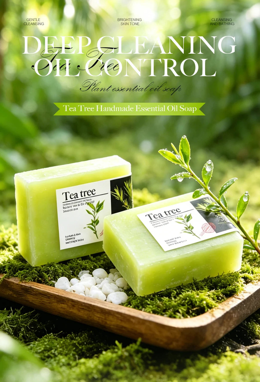 2Pcs100G Tea Tree Oil Soap Bar Deep Cleansing Facial Bath Bar Acne Pimple Control New Formula