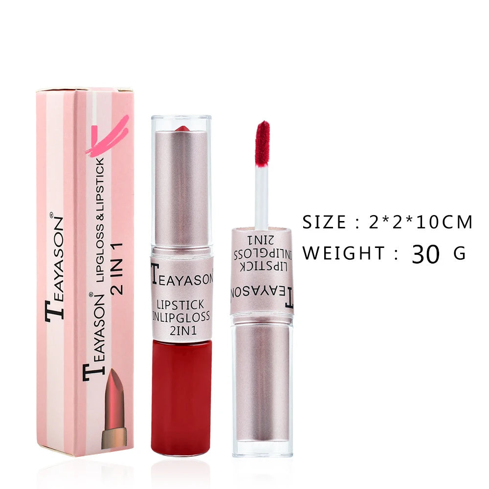1Pc Long Lasting Velvet Matte Lipstick Double Head Lip Gloss Non-stick Cup Lip Gloss Waterproof 2 in 1 Matte Red Lipstick Makeup