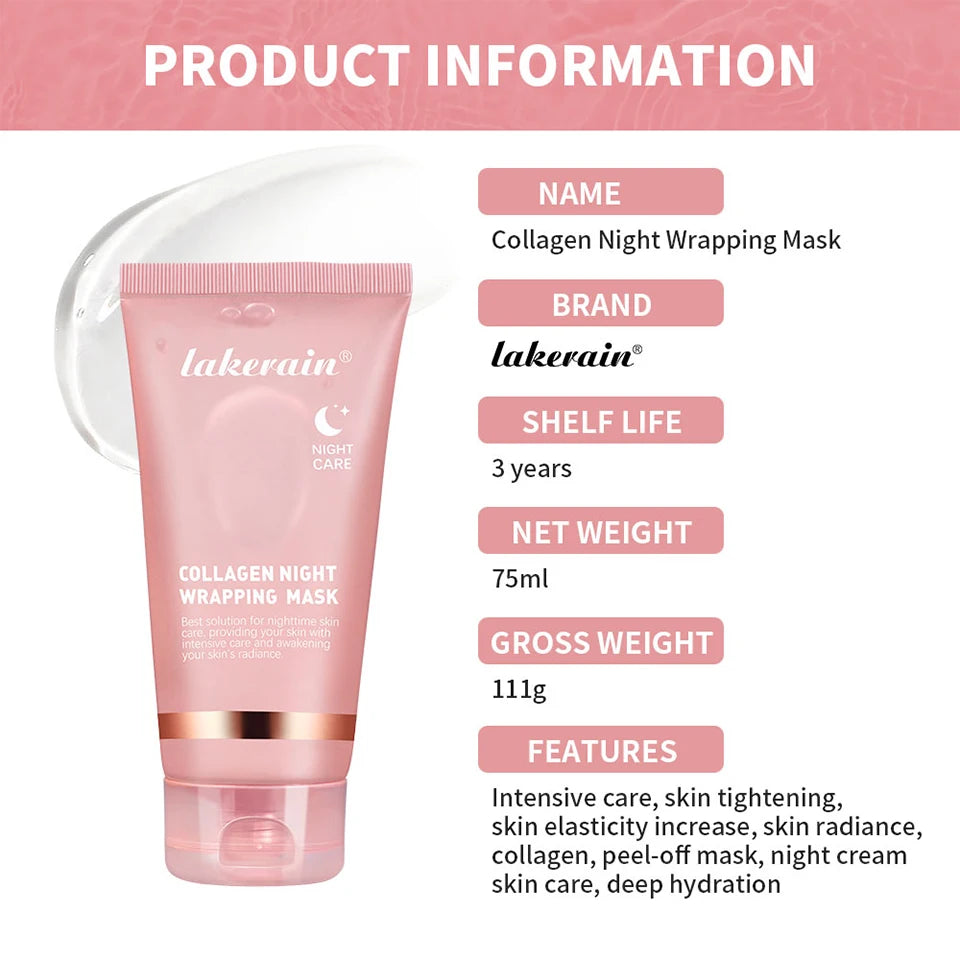 Collagen Overnight Wrapping Peel Off Facial Mask Moisturizing Reduce Fines Lines Dryness Hydration Brightening Korean Skin Care