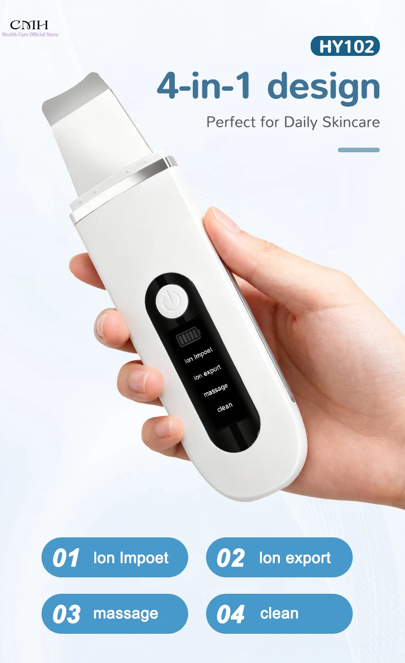 Lady Care Ultrasonic Skin Scrubber 4 in 1 Ion Import Export Facial Cleansing Spatula Blackhead Remover for Pore Purifying