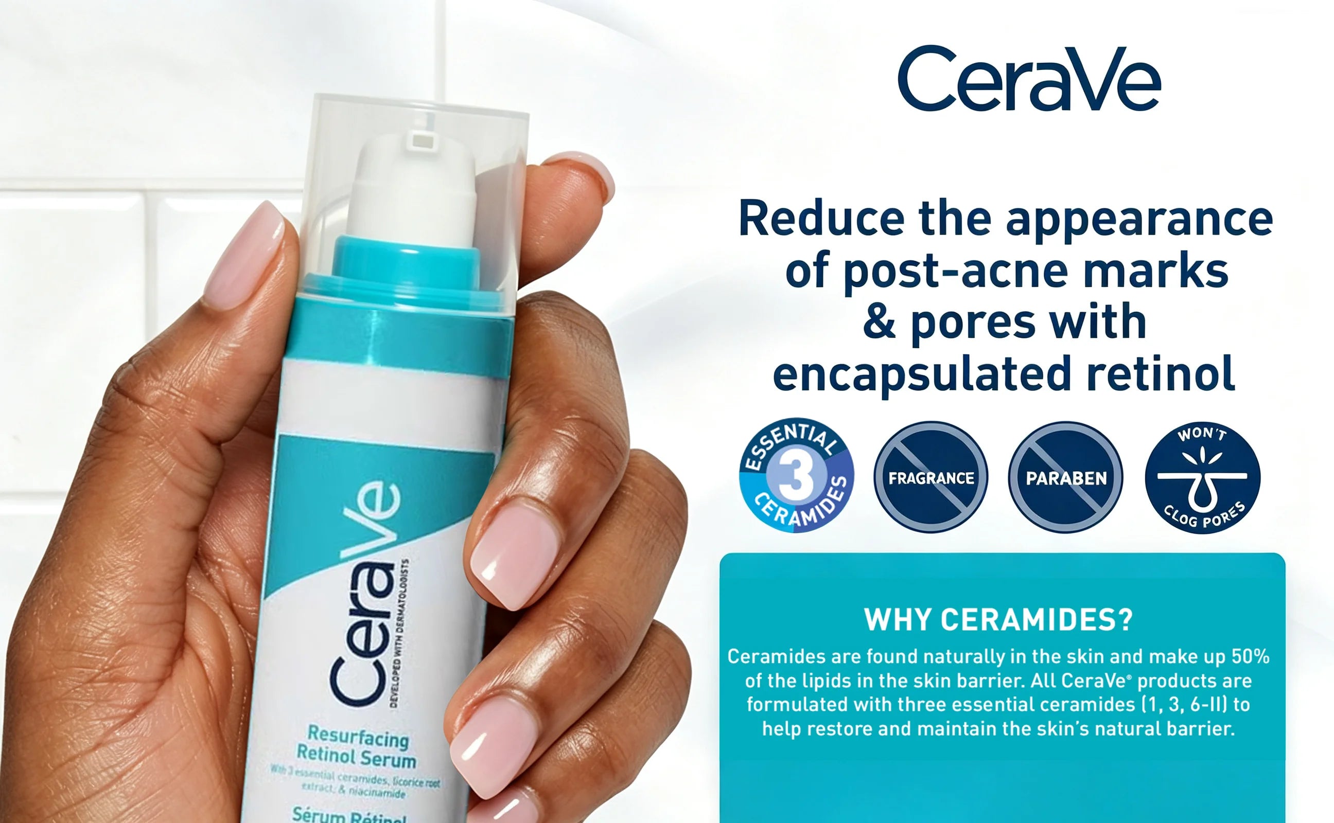 CeraVe Retinol Serum Niacinamide Licorice Root, Skin Smoothing Tone Care, Barrier Repair, Non-Comedogenic For Blemish Prone Skin