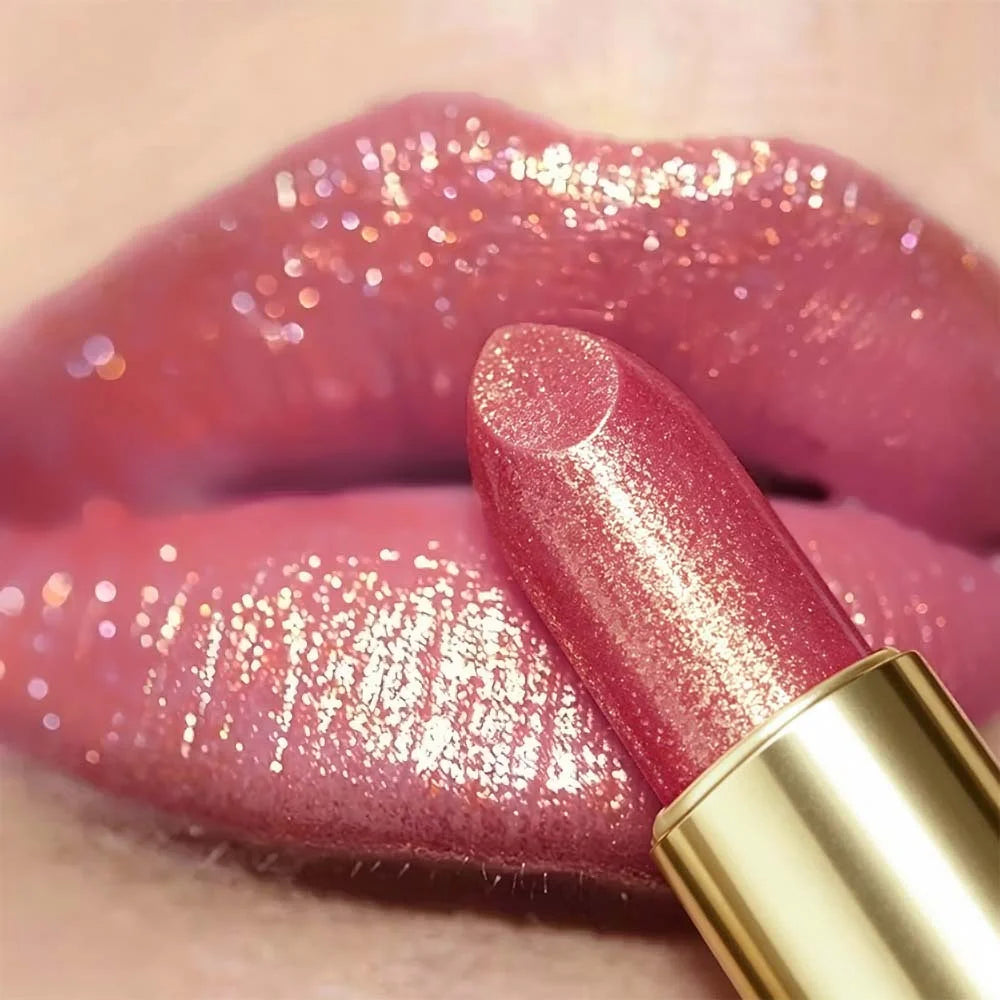 JUJU Dream Luxury Gold Tube Shimmer Metallic Lipstick, Hydrating Glitter Lip Balm, Waterproof Long Lasting & Non-Stick Cup