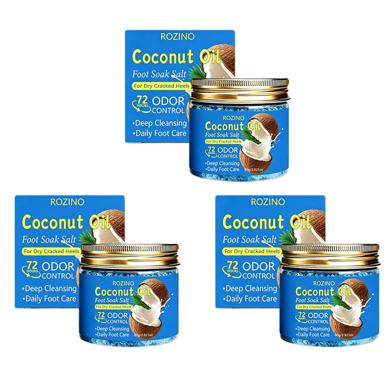 80g Coconut Oil Deodorizing Cleansing Foot Bath Salt, Natural Fragrance for Foot Care, Foot Soaking Exfoliating Salt, Deep Cleansing, Removes Dead Skin Cells, Long-Lasting Moisturizing Care