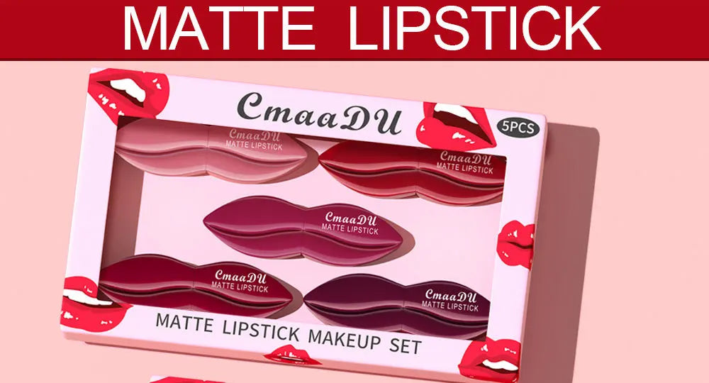 5pcs Matte Lipstick Set Velvety Smooth Long Lasting High Pigment Waterproof Lip Makeup Kit With Elegant Gift Box