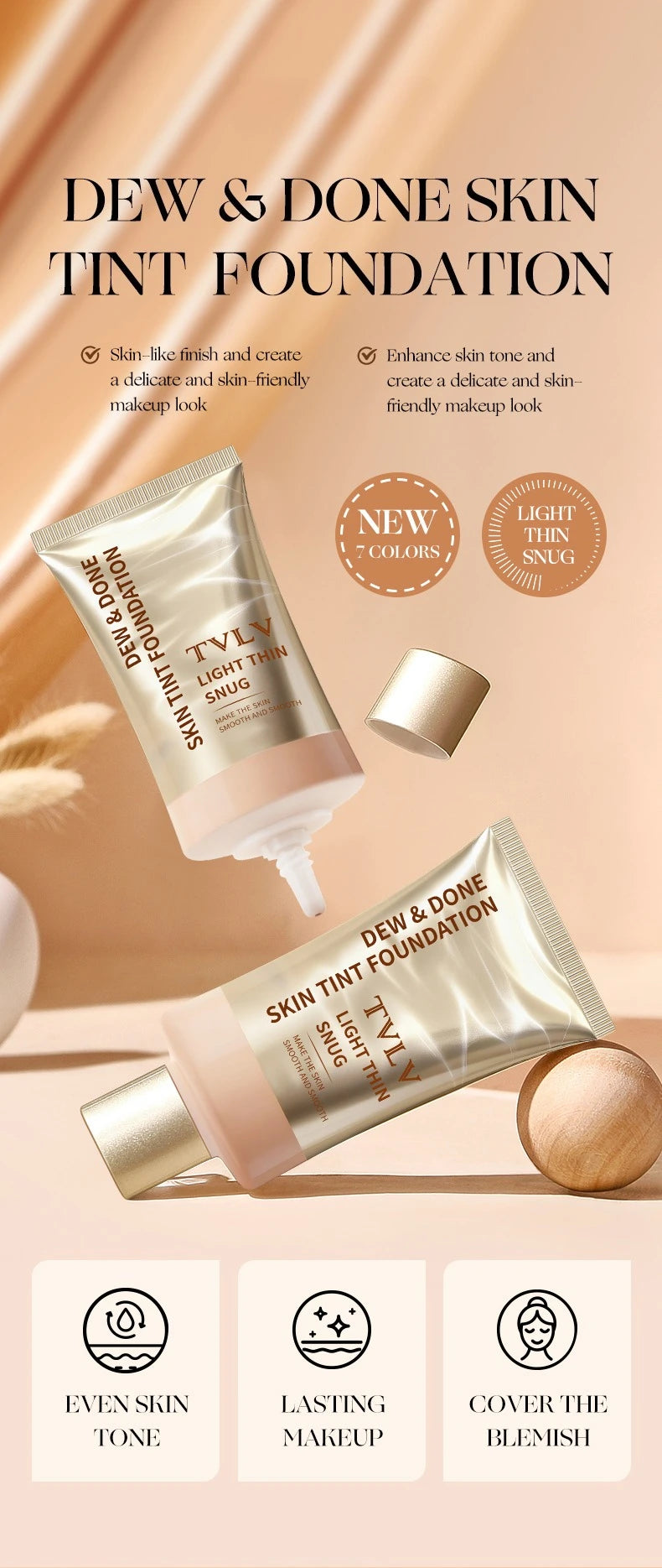 Moisturizing Skin Tint Foundation for All Skin Types, Moisturizing Light Texture Natural Concealer Long Wear Face Makeup