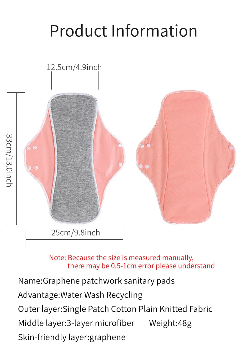 AIO Large Washable Graphene Incontinence Pads Cotton Panty Liner Heavy-flow Menstrual Pads Cloth Tampons Urinary Sanitary Pads