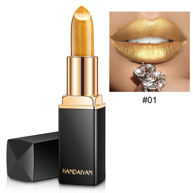 Black Tube Gold Shiny Lipstick Waterproof Long Lasting Moisturizing Glitter Pearlescent Nude Pink Shimmer Lipstick Luxury Makeup
