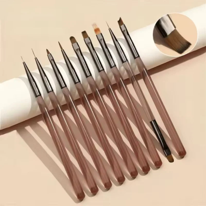 9PCS UV Gel Nail Brush Liner DIY Painting Pen Manicure Acrylic Drawing Brush for Nail Art Design Nails Tip Display Painting Tool
