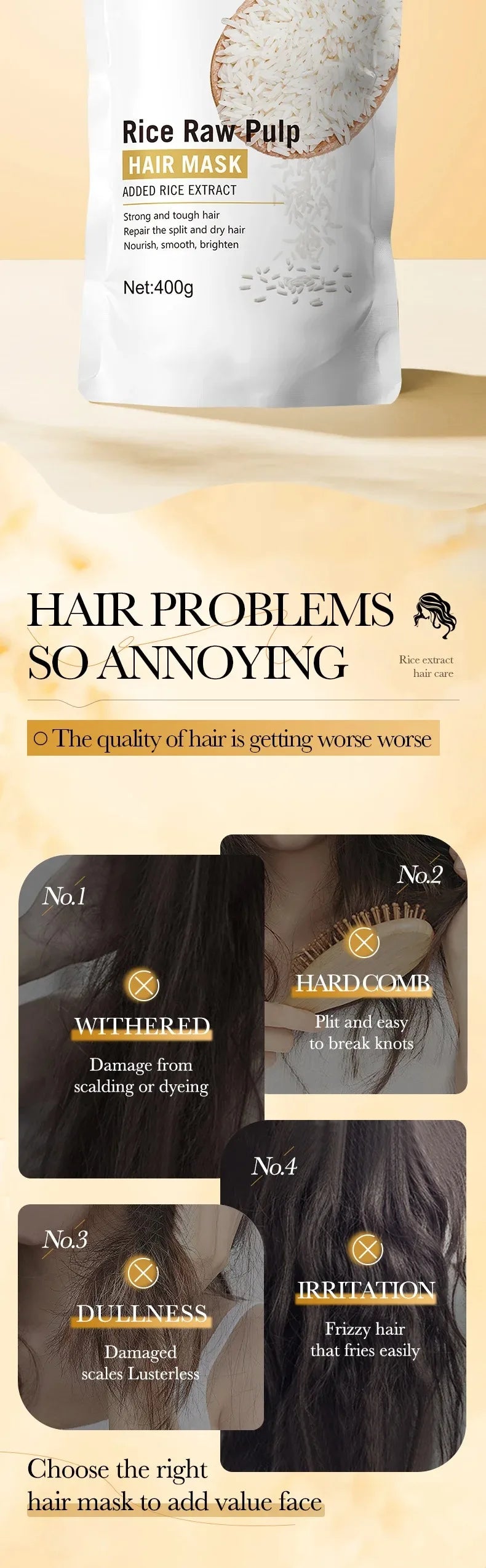 Rice Magic Keratin Hair Mask 5 Seconds Repair Damaged Frizzy Hair Soft Smooth Shine Moisturizing Nourishing Hair Root Care