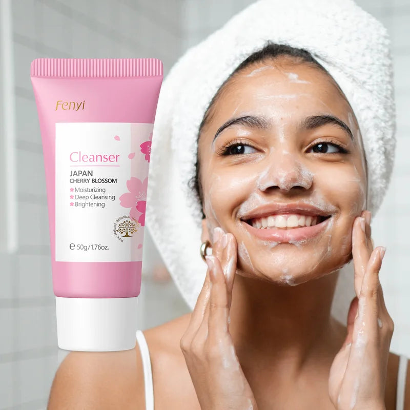 Sakura Gentle Facial Foaming Cleanser Shrink Pores Deep Clean Oil Control Reduce Blackhead Moisturizing Facial Skin Care