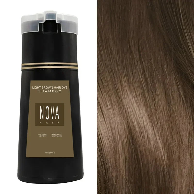 200ml Nova Hair Dye Shampoo 3-in-1 Hair Coloring Shampoo Instant Dye Shampoo Men Women Natural Fast White Hair Dyed Black Hair