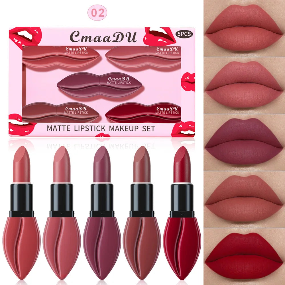 5pcs Matte Lipstick Set Velvety Smooth Long Lasting High Pigment Waterproof Lip Makeup Kit With Elegant Gift Box