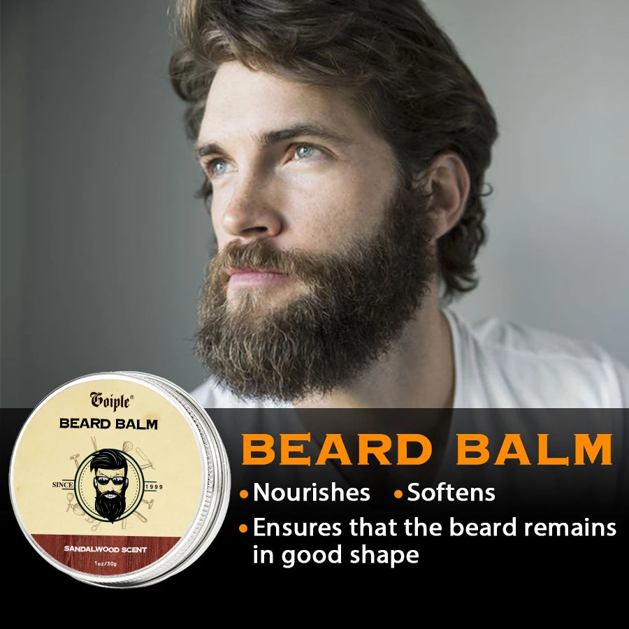 GOIPLE Beard Growth Care Kit Moustache Shampoo Conditioning Oil Deep Clean Wash Moisturizing Whiskers Balm Smoothing Products