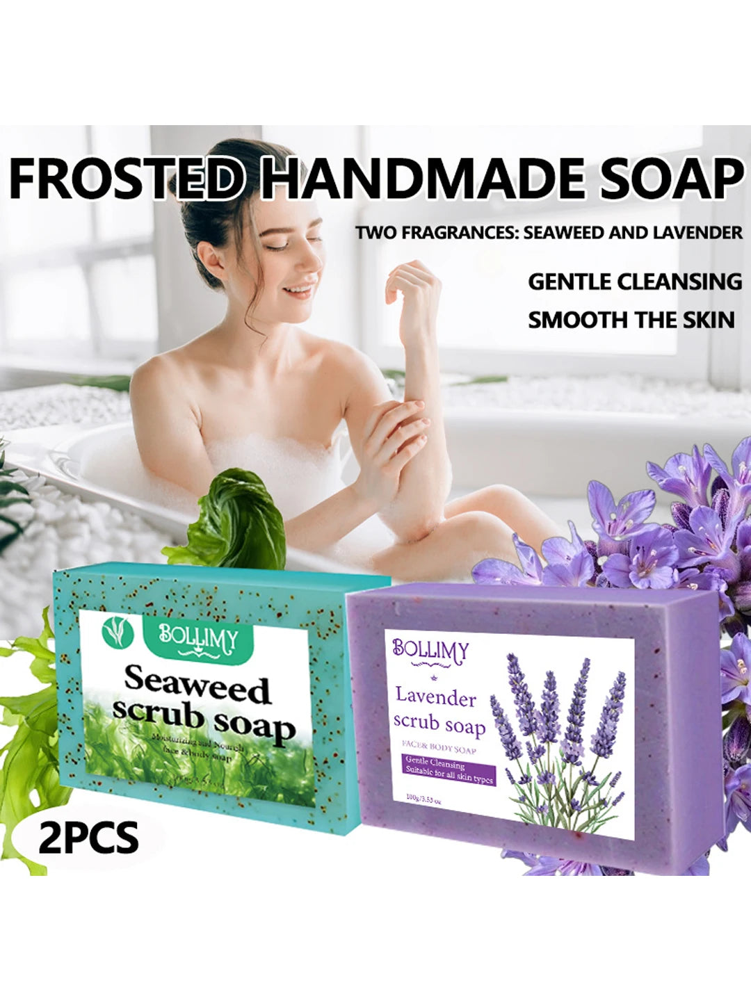2Pcs Seaweed and Lavender Particle Soap, Rich in Seaweed, Shea Butter, Glycerin and Other Ingredients, Gently Cleanses the Face