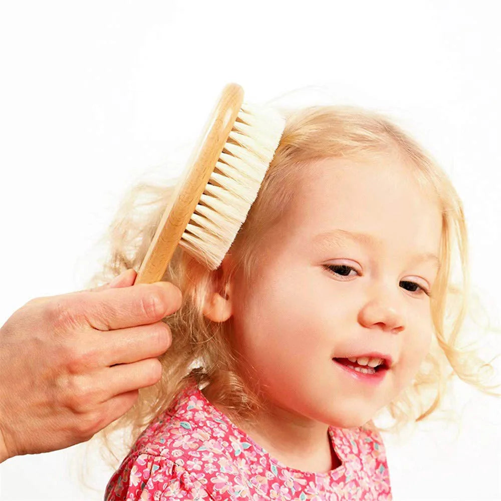 1/2/3PCS Newborn Wool Baby Wooden Brush Comb Newborn Hair Brush Infant Head Massager Portable Comb Hair Bath Brush Comb