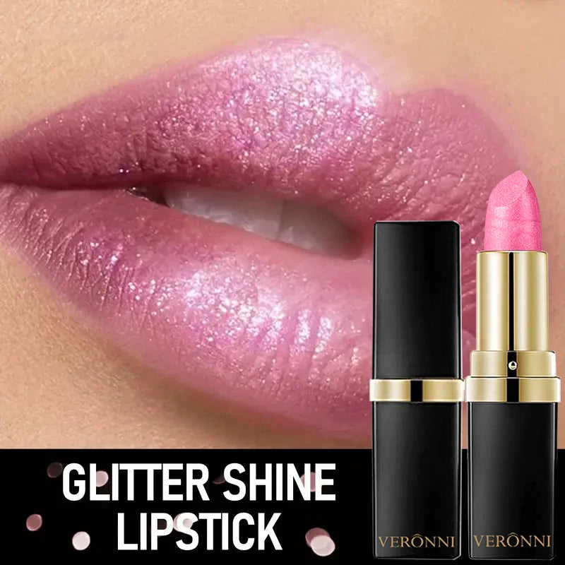 Pearlescent Glitter Lipstick Metallic Waterproof Long Lasting Matte Shimmer Diamond Lipstick Women Sexy Lips Makeup Cosmetics