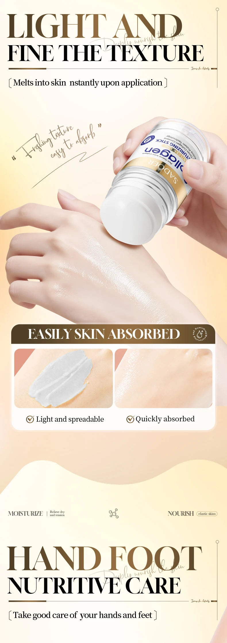 SADOER Collagen Hand & Foot Cream Stick Moisturizing Anti Cracking Whitening Anti Wrinkles Anti-Aging Hands Skin Care Products