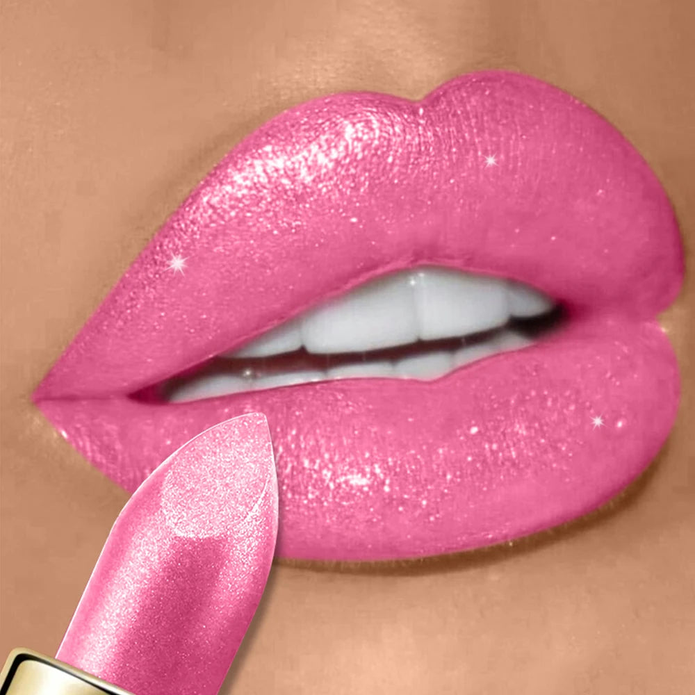 Pearlescent Glitter Lipstick Metallic Waterproof Long Lasting Matte Shimmer Diamond Lipstick Women Sexy Lips Makeup Cosmetics