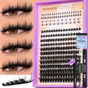 GROINNEYA Manga Lash Clusters Kit Fluffy 3D Mink Faux Cluster Lashes Kit Lashes Extension with Bond and Seal Makeup Kit