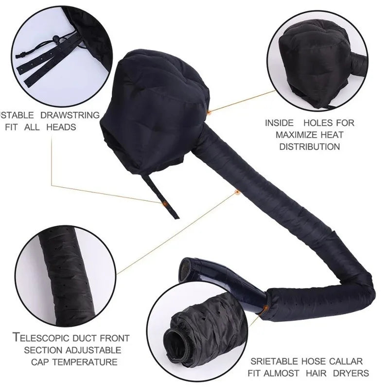 Hooded Hair Dryer Bonnet - Fast-Drying Bonnet Hair Dryer for Natural Hair, Deep Conditioning, Portable & Lightweight for Travel