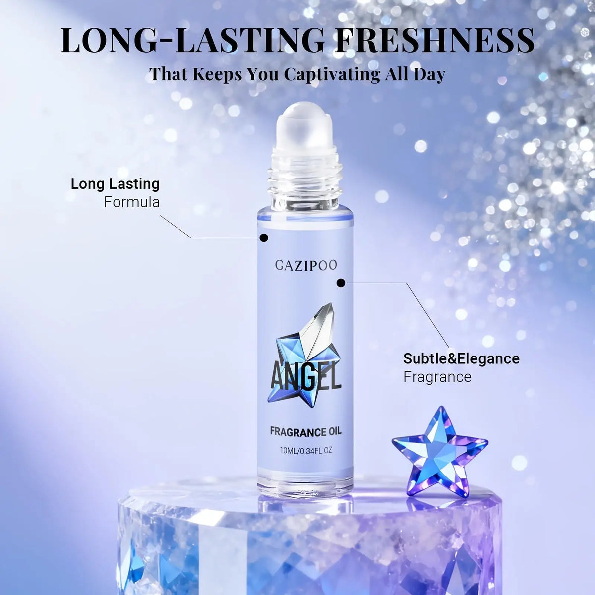 Angel Dopamine Roll-On Fragrance Oil - Pheromone Eau De Parfum for Women, 10ML, Enhances Confidence, Sparkling Star Design, Dail