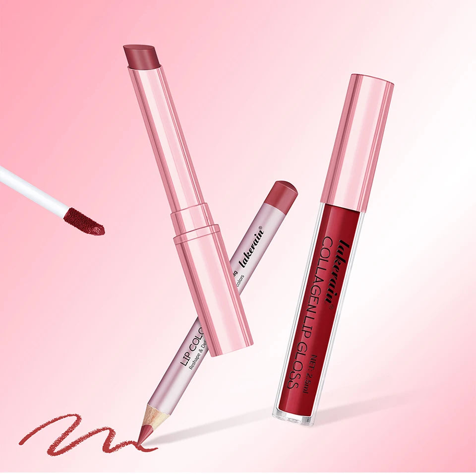 Lipliner&Lipstick Lip Gloss Set 3pcs/set Waterproof Long Lasting Lip Makeup Matte Travel Mini Set Women's Makeup Cosmetics