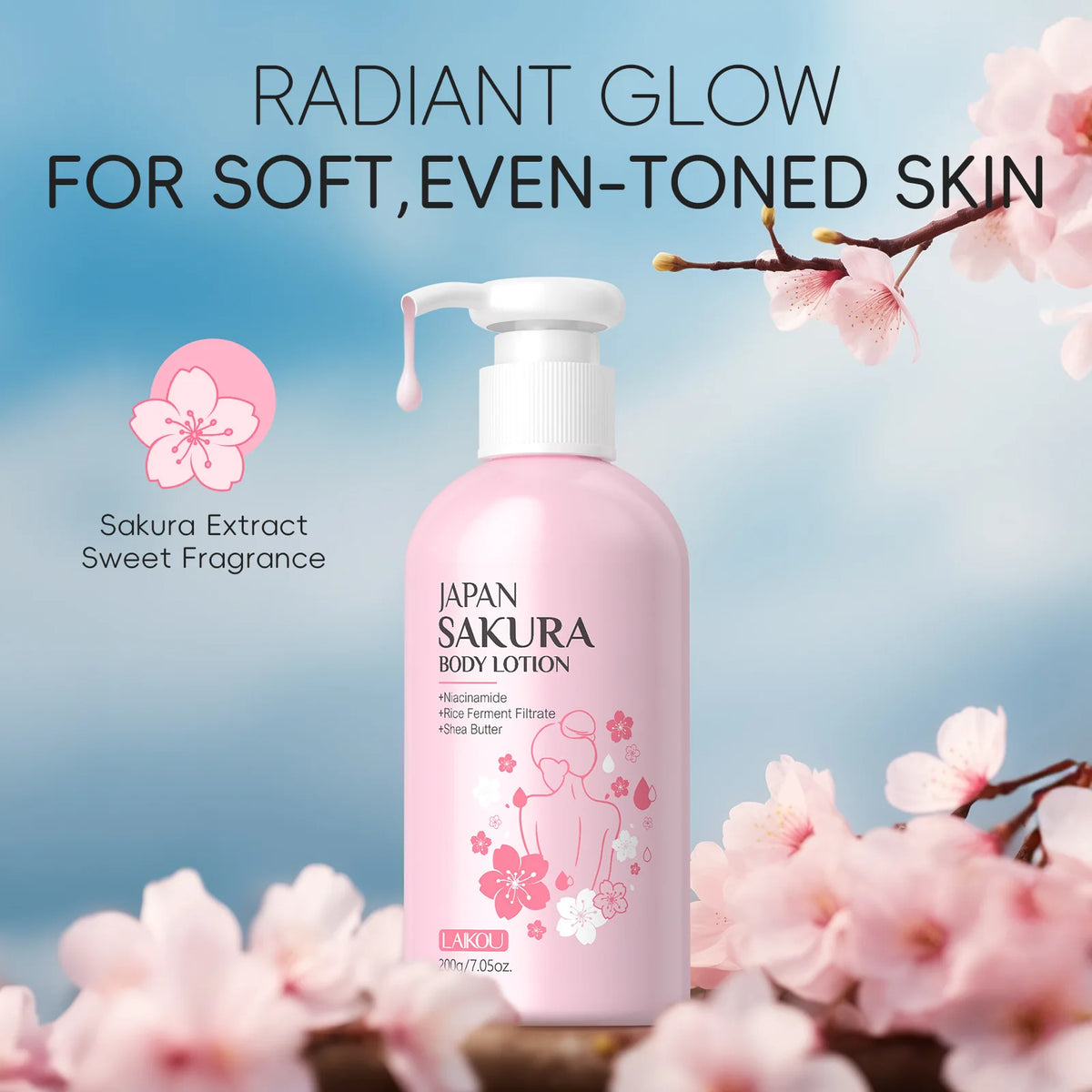 Laikou Cherry Blossom Body Lotion Moisturizing & Repairing  Winter Chapped Skin Care Moisturizing Without Greasiness 200g/120g