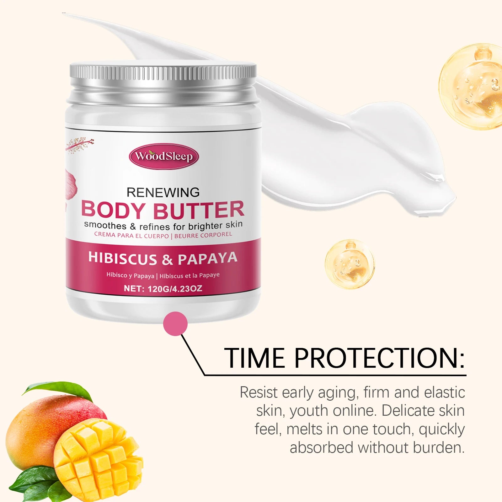Woodsleep Coconut Body Butter Cream Long Lasting Smooth Skin Firming Anti Crack Honey Mango Papaya Moisturizing Body Cream 120g