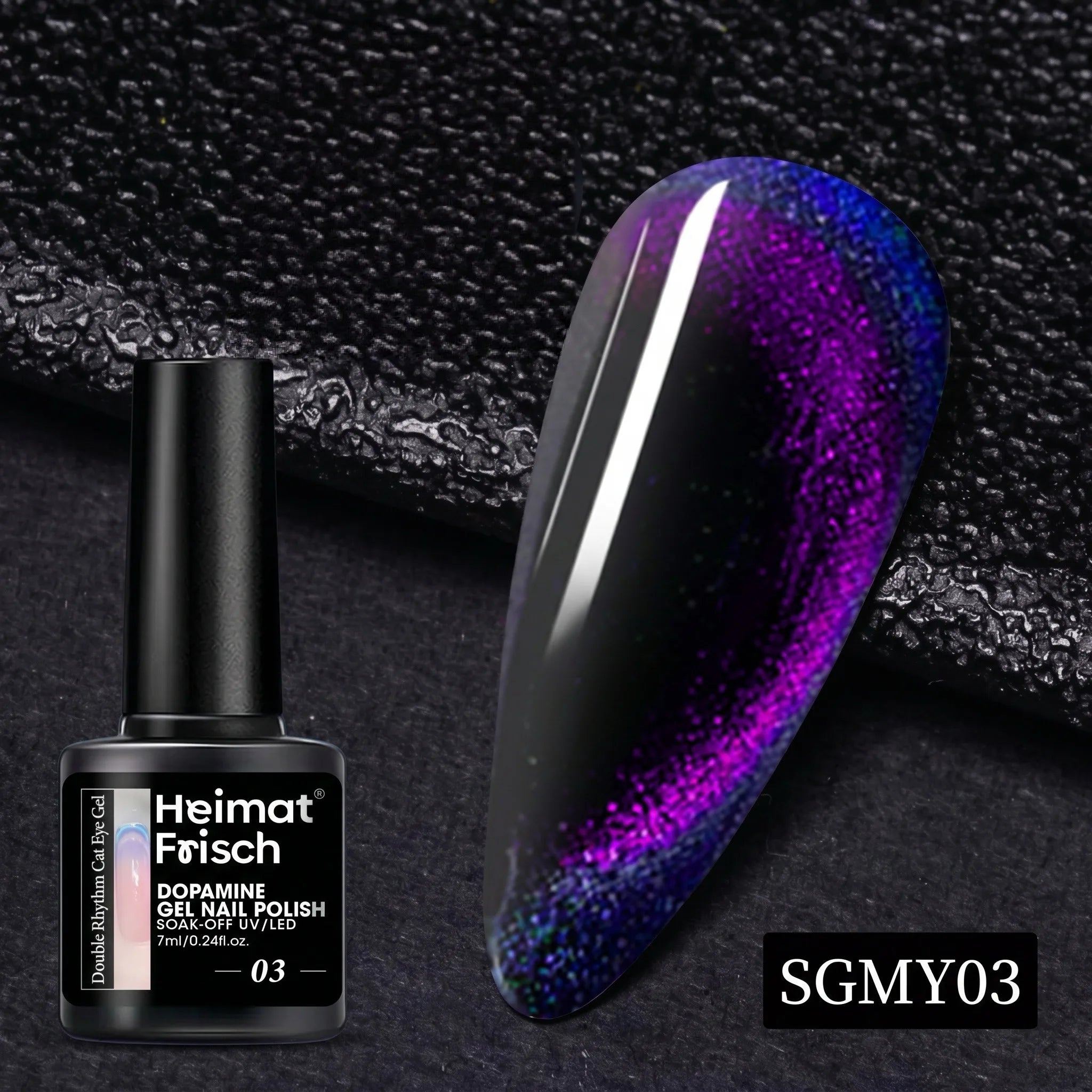 Heimat Frisch 7ml Single Bottle Double-Edge Cat Eye Gel Polish with Black Neon Polarized Chameleon Effect, Perfect for Party