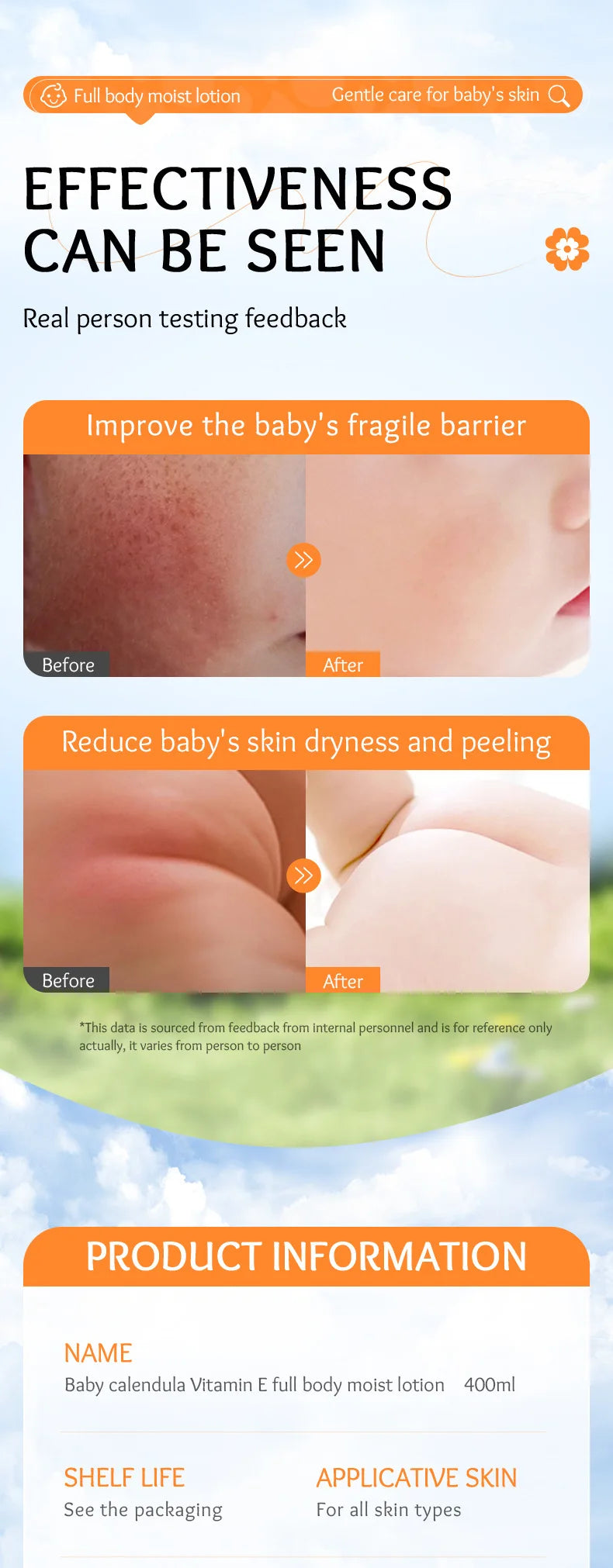 400ml Children's Calendula Vitamin E Body Lotion, Autumn and Winter Body Lotion Body Cream