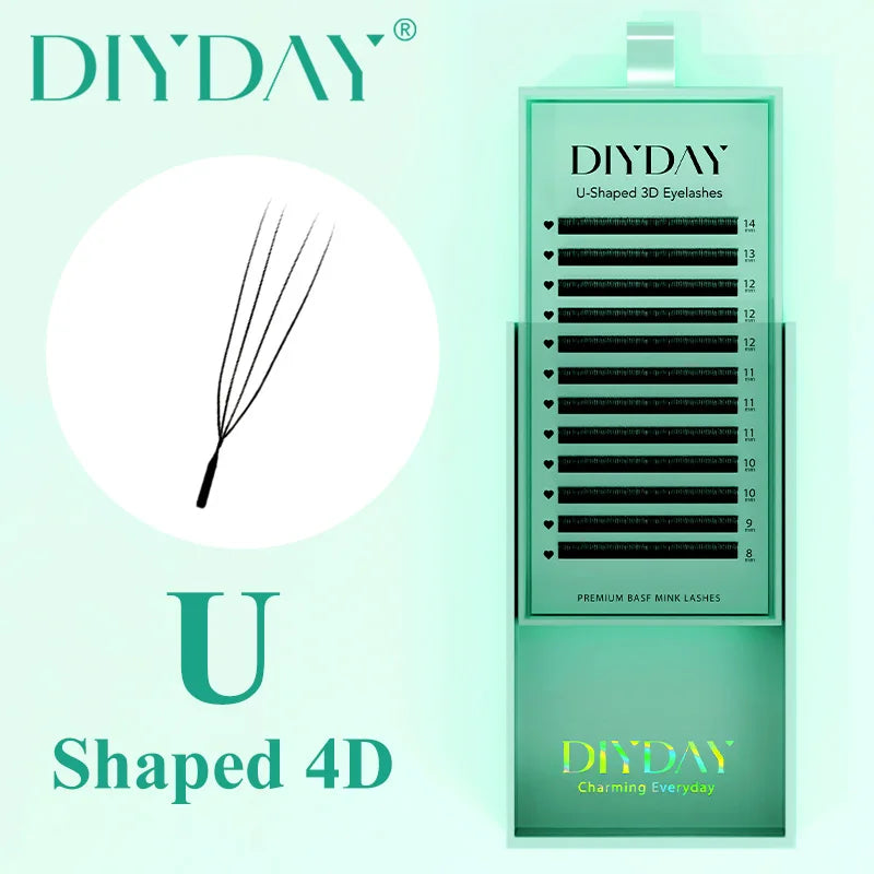 DIYDAY U-shaped 3D 4D 5D 6D Eyelash Extension New Style U Shape W Bloom Lashes Premade Fans Lightweight Fluffy Mink Faux Eyelash