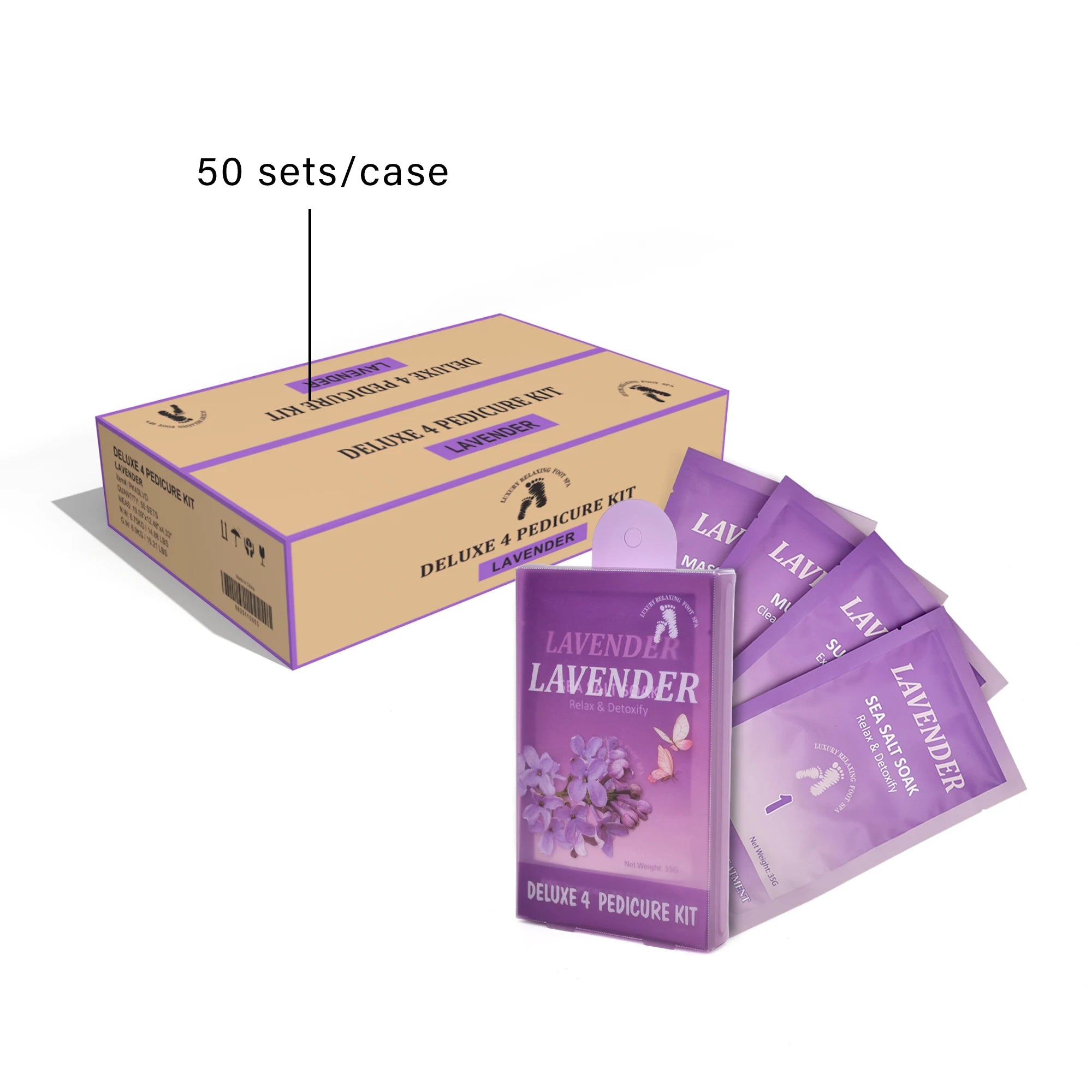 50Sets/Case FOOTNICE 4 Step Spa Pedicure Kit Foot Scrub Soak Herbal Spa Foot Peeling Skin Care 4 in 1 Deluxe Spa Pedicure Kit