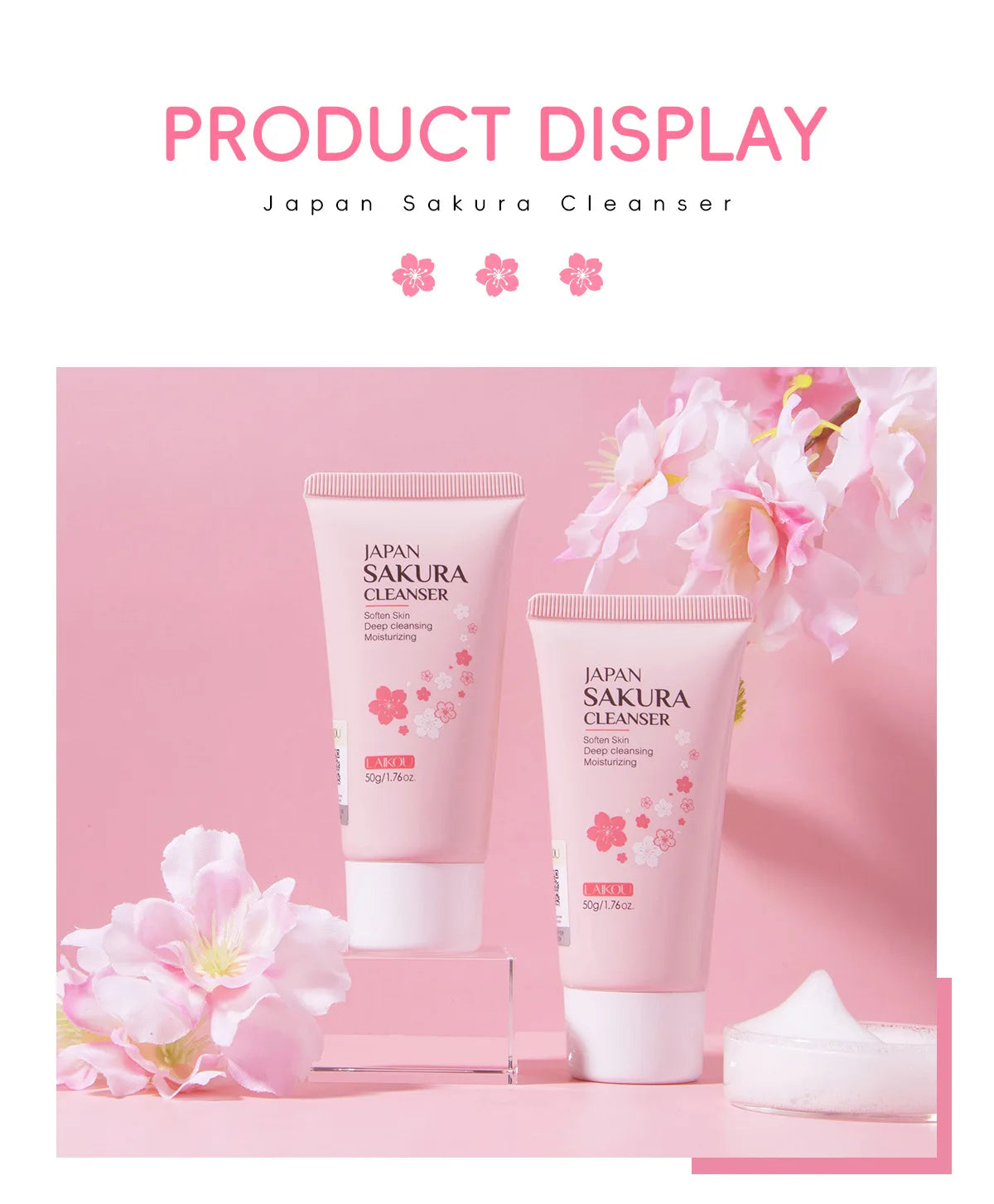 LAIKOU Sakura Cleanser Gentle Deep Cleaning Oil Control Moisturizing Shrink Pores Face Skin Care 50g Skin Cleanser All Skin Type