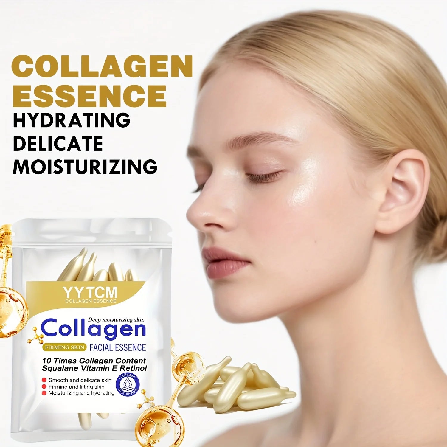 Collagen Firming Capsule Serum, moisturizes and hydrates for smooth skin, contains plant-based squalane, retinol, and vitamin E for deep hydration (0.4g x 30 capsules)/bag - 1 bag