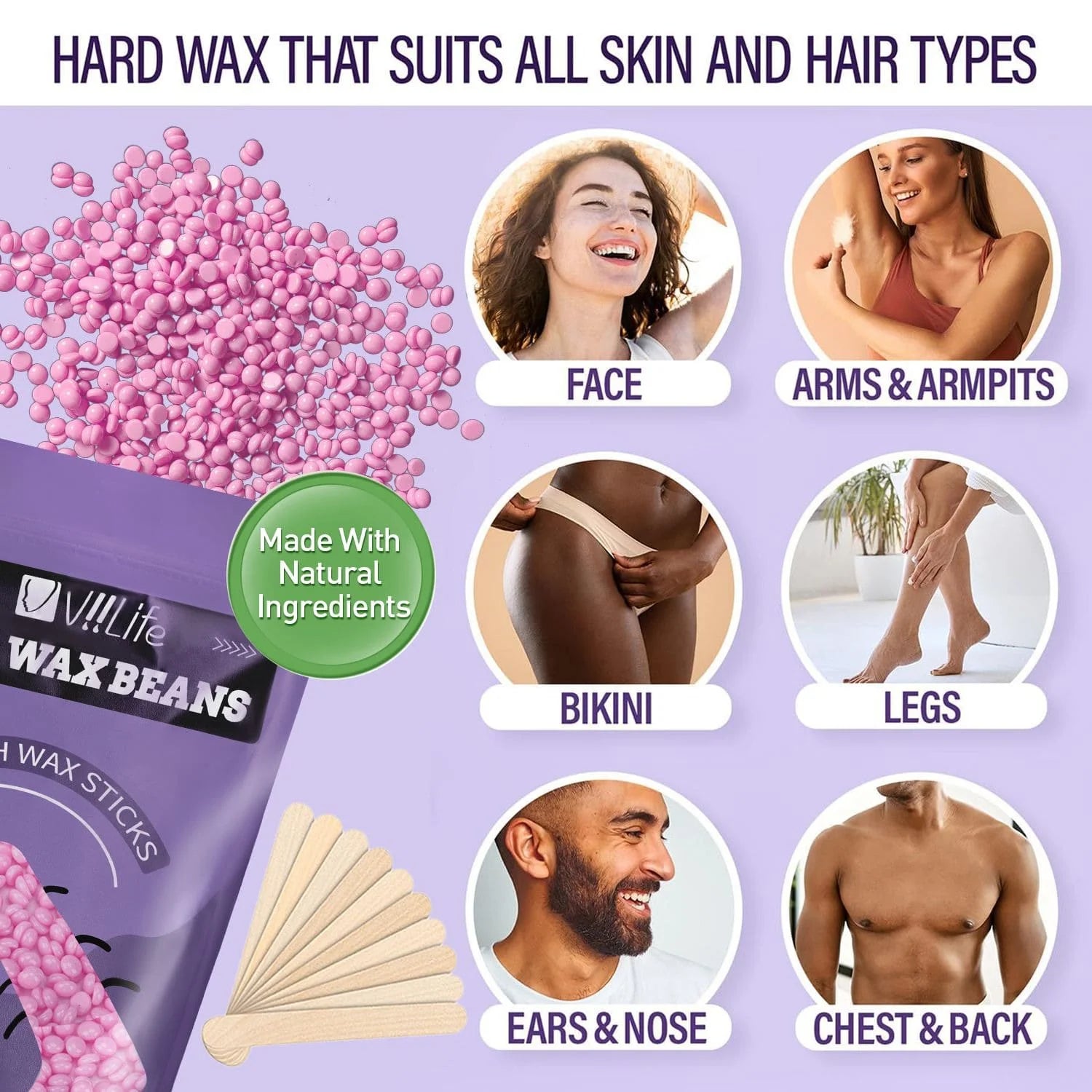 VIILIFE Waxing Kit, Hair Removal Hard Wax Kit With Wax Melt Warmer & Waxing Beads Gift For A Woman/man/teenager/wife/friend - Pr