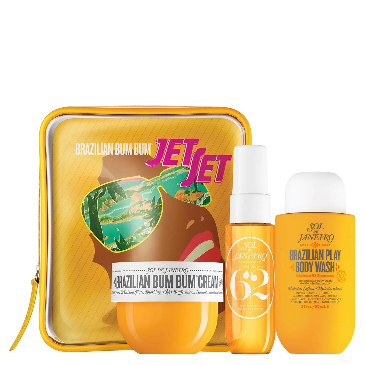 Sol de Janeiro Jet Set Travel Shower Kit, Mini Travel Size Body Wash & Skincare Travel Set, Portable Vacation Gift Kit For Women