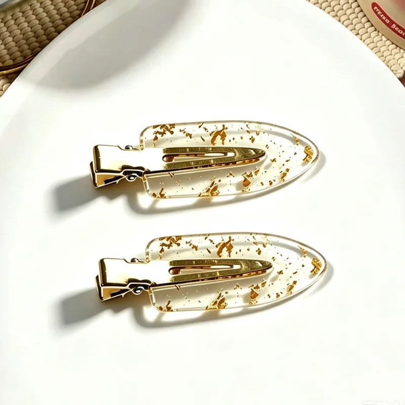 2/6pcs Golden Alloy Seamless Hair Clips For Women Luxury Retro Daily Wear Bangs Clip Side Clips Fashion Girl Duckbill Clip